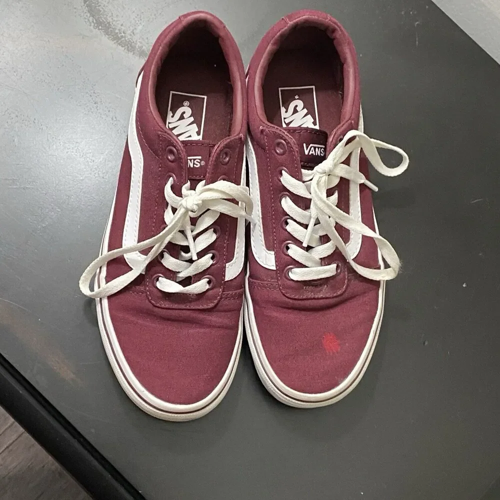 Vans Off The Wall Skate Low Top Shoes Womens Size 8 Ward Burgundy Red White FLAW